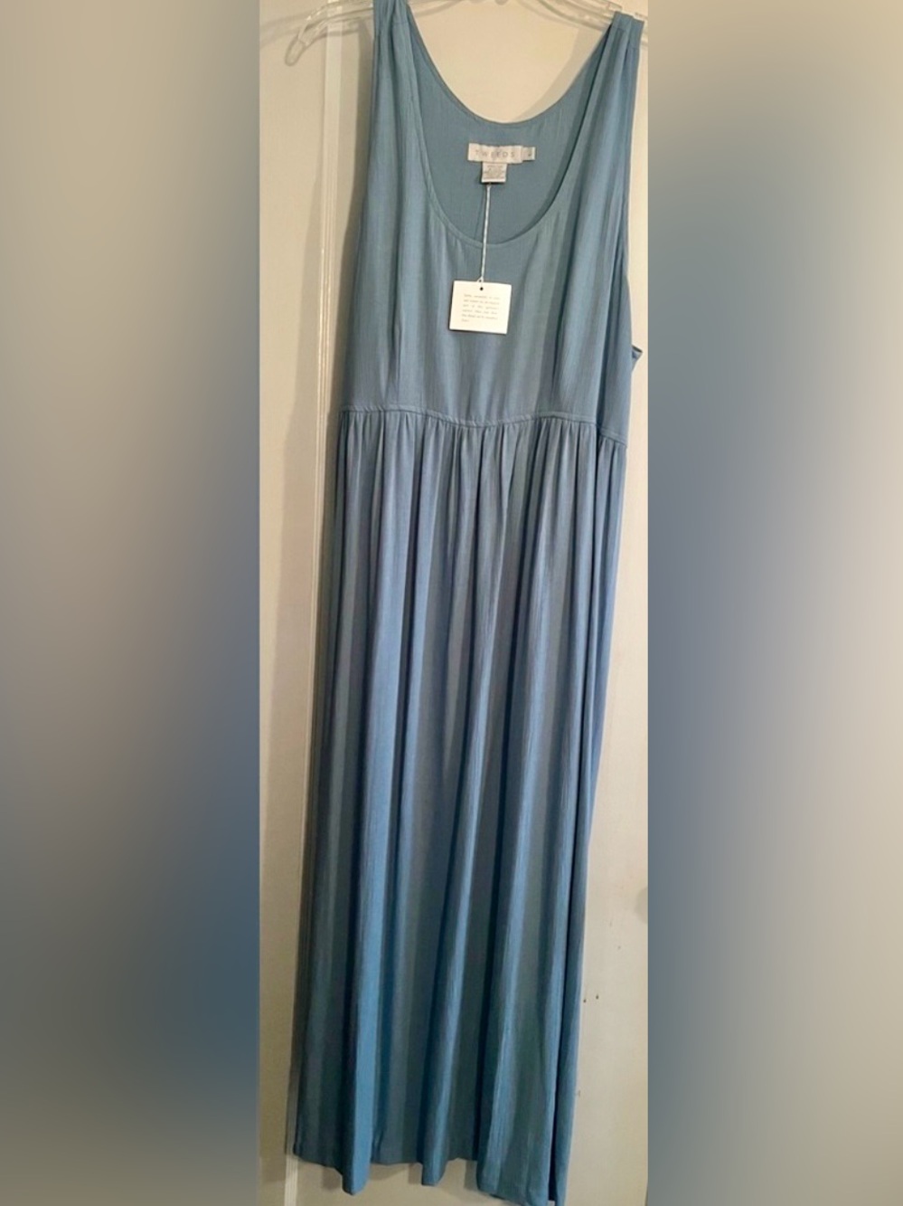 VTG 90s Tweeds Blue Rayon Linen Blend Empire Waist Maxi Dress L Cottagecore
